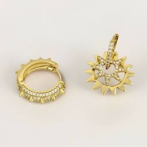 Gold Sunburst Earrings | 14K Gold Plated w/CZ | Waterproof Elegant Jewelry